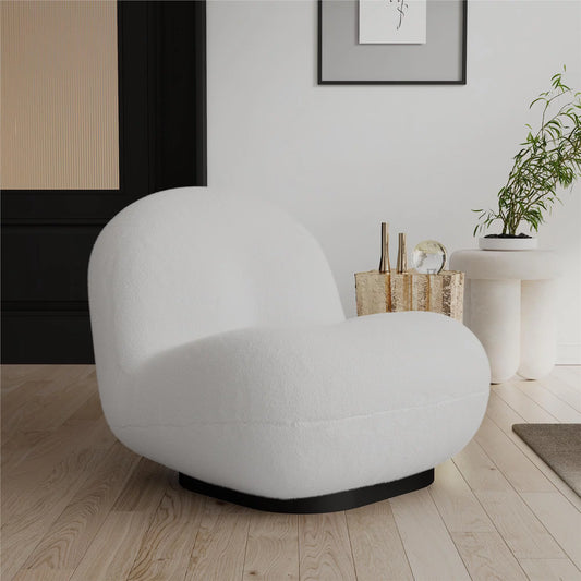 Harley Swivel Accent Chair with Boucle Fabric and Black Base, White