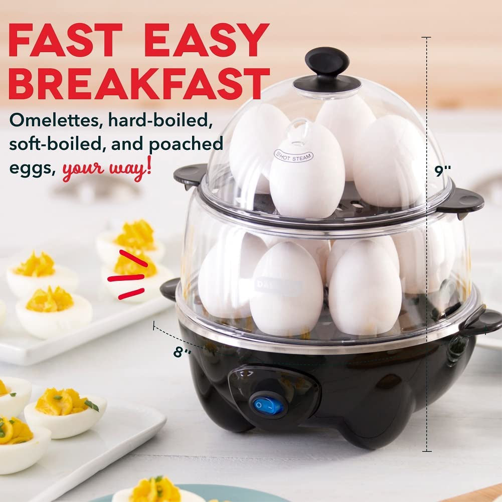 Deluxe Rapid Egg Cooker Electric for Hard Boiled, Poached, Scrambled, Omelets, Steamed Vegetables, Seafood, Dumplings & More, 12 Capacity, with Auto Shut off Feature, Black