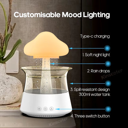 Rain Cloud Electric Air Humidifier 300Ml Aroma Diffuser Zen Rain Water Drops Colorful Night Light Humidifier for Home Gift