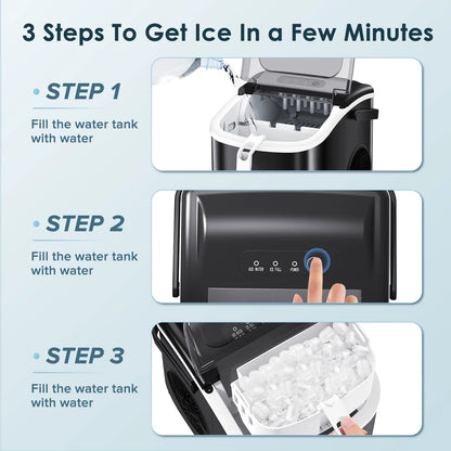 Countertop Ice Maker, Portable Ice Machine with Handle, 26Lbs/24H, 9Pcs/6Mins, One-Click Operation Ice Makers, with Ice Scoop and Basket, for Kitchen/Bar/Party - (Black)