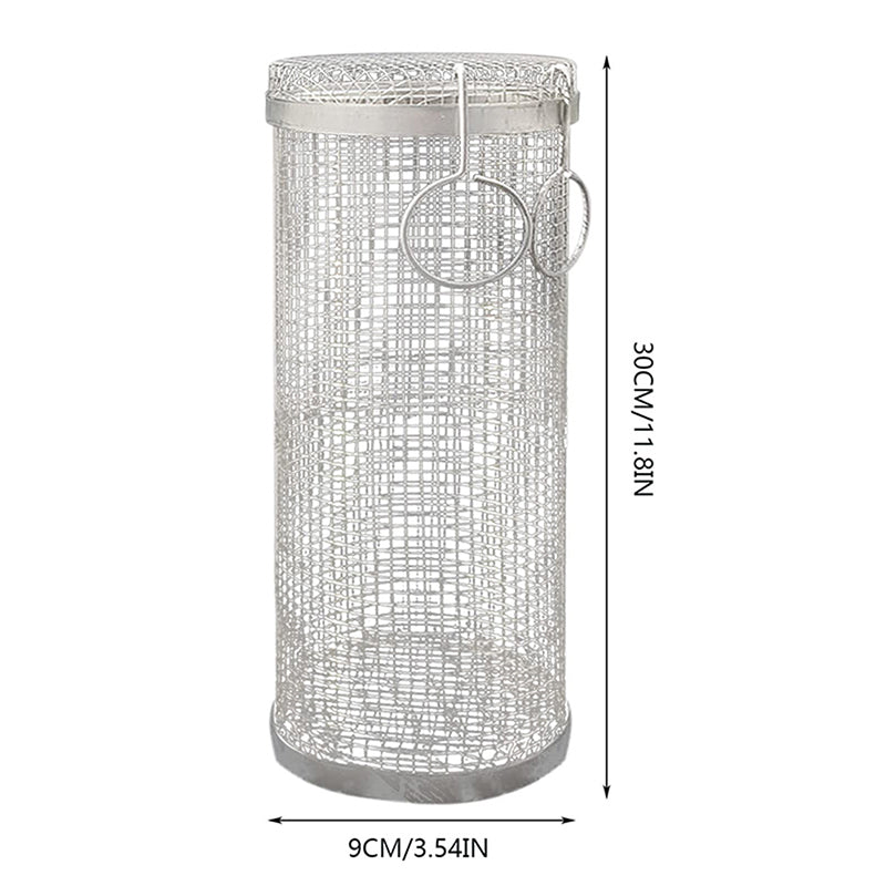 BBQ Basket Stainless Steel Rolling Grilling Basket Wire Mesh Cylinder Grill Basket Portable round Outdoor Camping Barbecue Rack