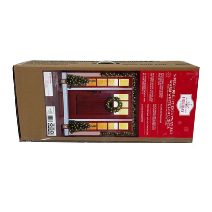 5-Piece Prelit Artificial Christmas Tree Entryway Set with Warm White LED Lights, by